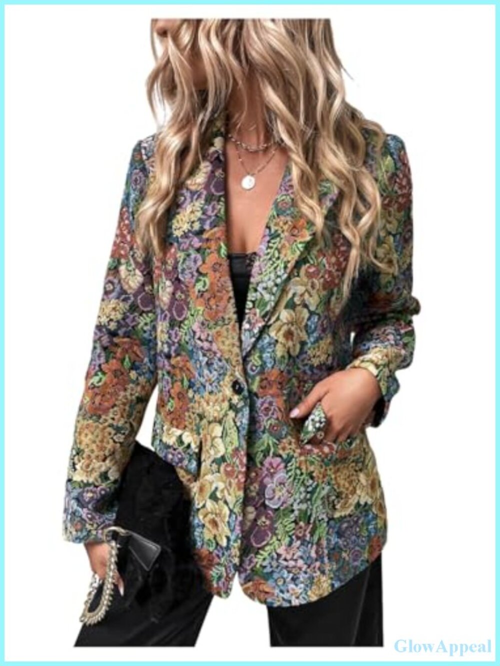 Women Long Sleeve Graphic Print Notch Collar Blazer Suit Jacket Work